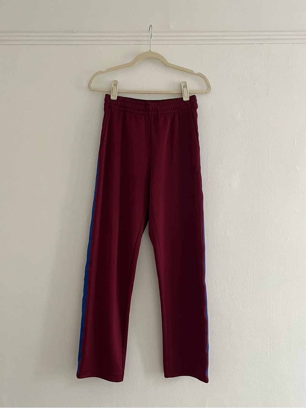 Acne Studios Norwich Face Pants in Burgundy with Blue Side Stripe